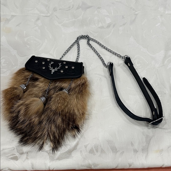 Other - Black and Brown Fur Accent Crossbody Bag